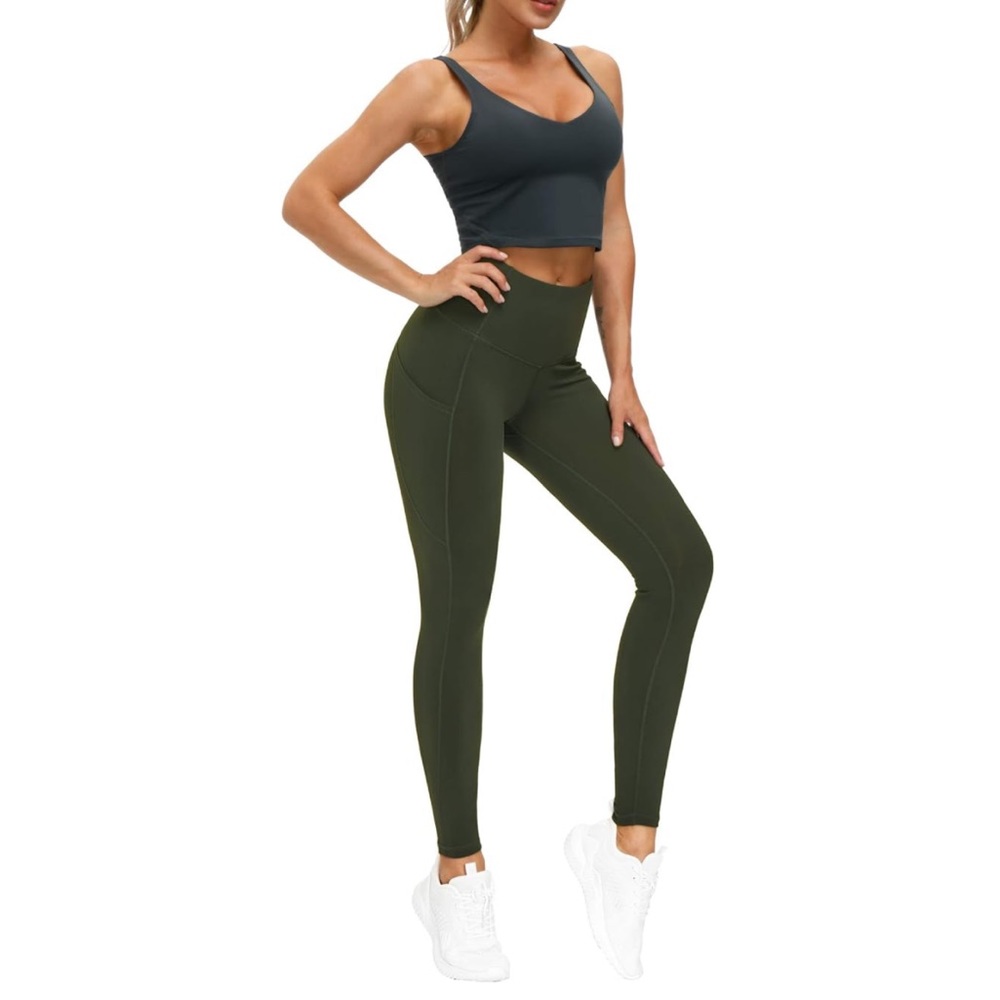 HP•XL•OLIVE GREEN YOGA LEGGINGS WITH FUNCTIONAL POCKETS